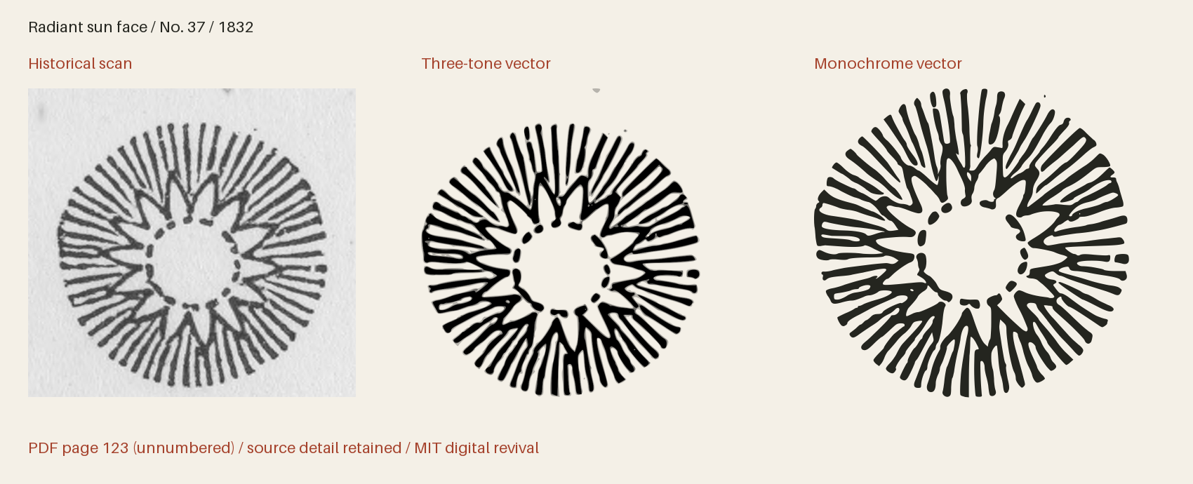 Historical scan beside the three-tone and monochrome vector revivals