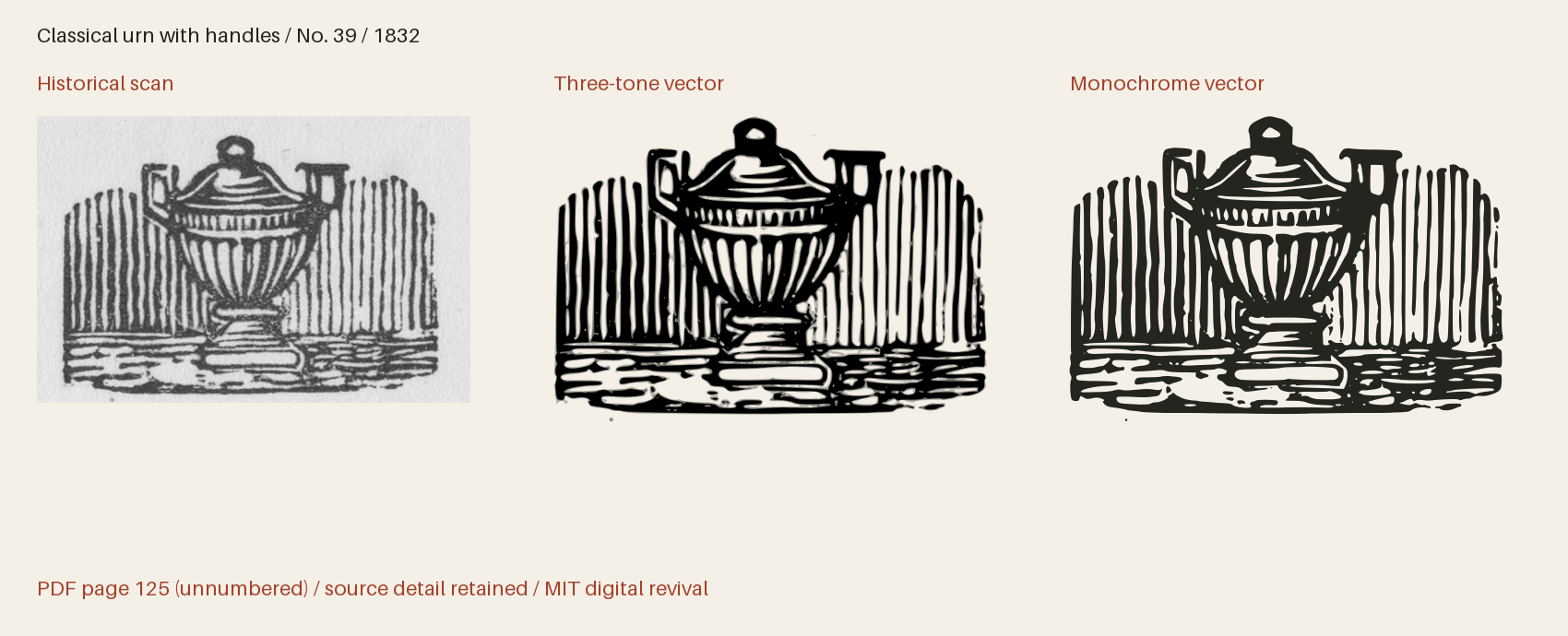 Historical scan beside the three-tone and monochrome vector revivals