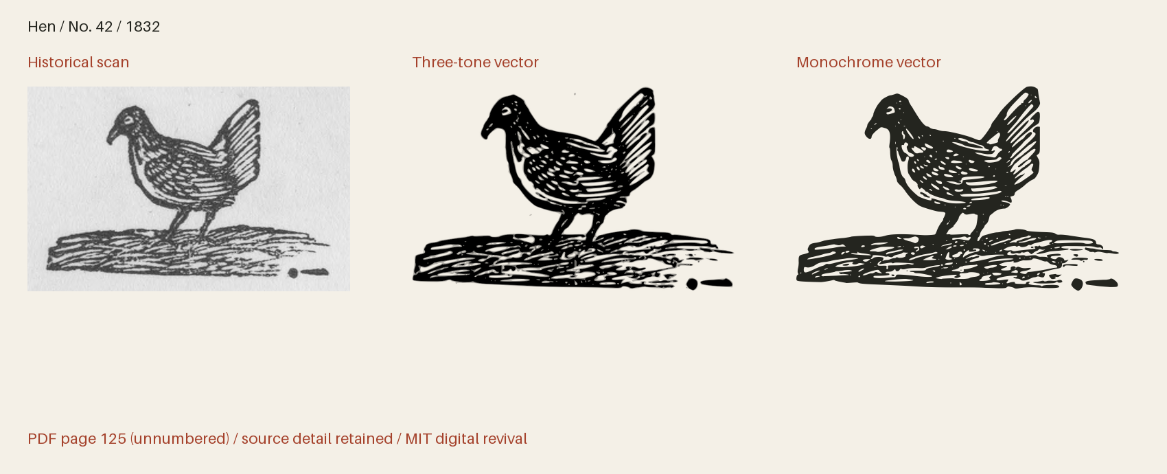 Historical scan beside the three-tone and monochrome vector revivals