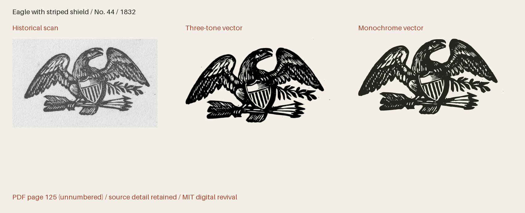 Historical scan beside the three-tone and monochrome vector revivals