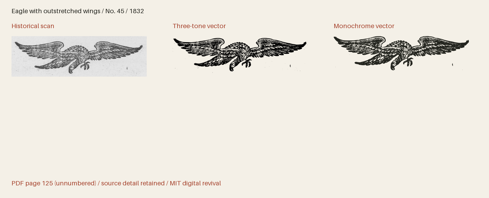 Historical scan beside the three-tone and monochrome vector revivals