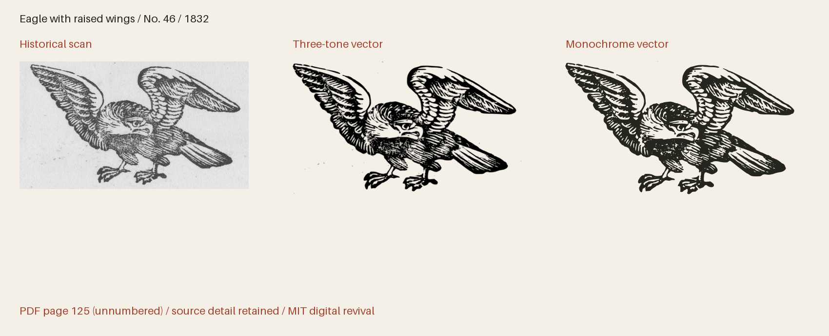 Historical scan beside the three-tone and monochrome vector revivals