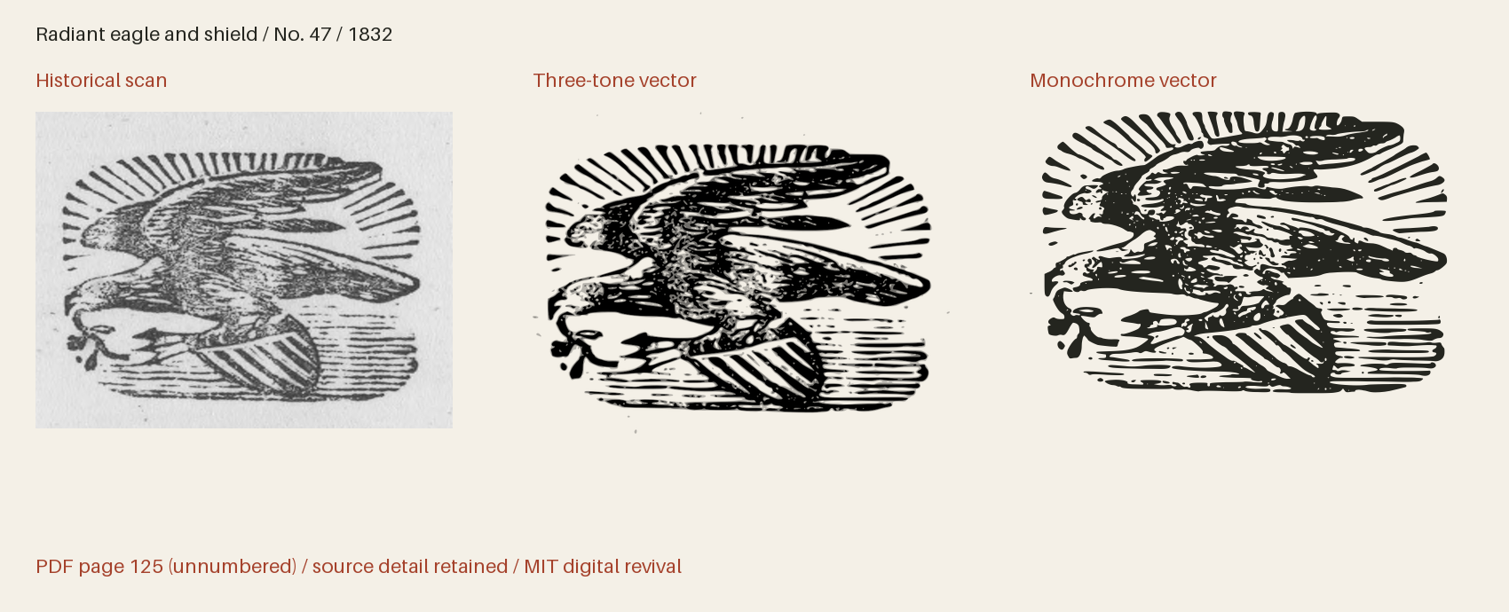 Historical scan beside the three-tone and monochrome vector revivals