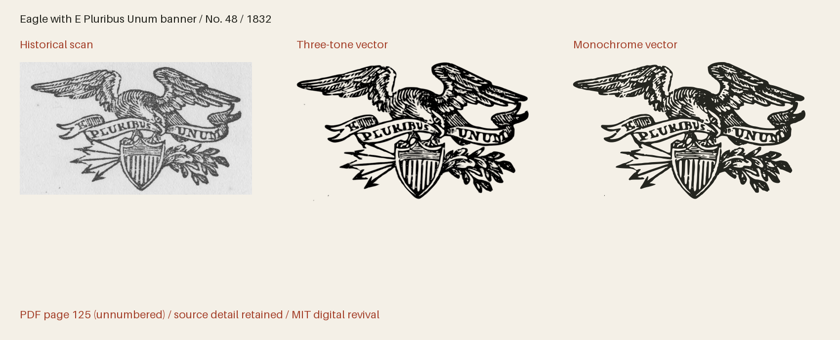 Historical scan beside the three-tone and monochrome vector revivals