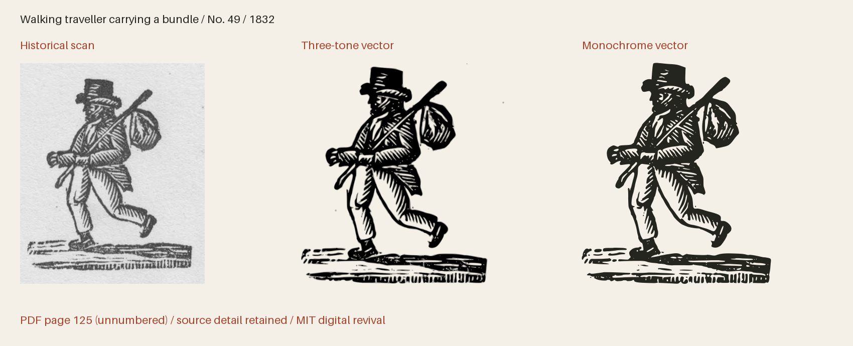 Historical scan beside the three-tone and monochrome vector revivals