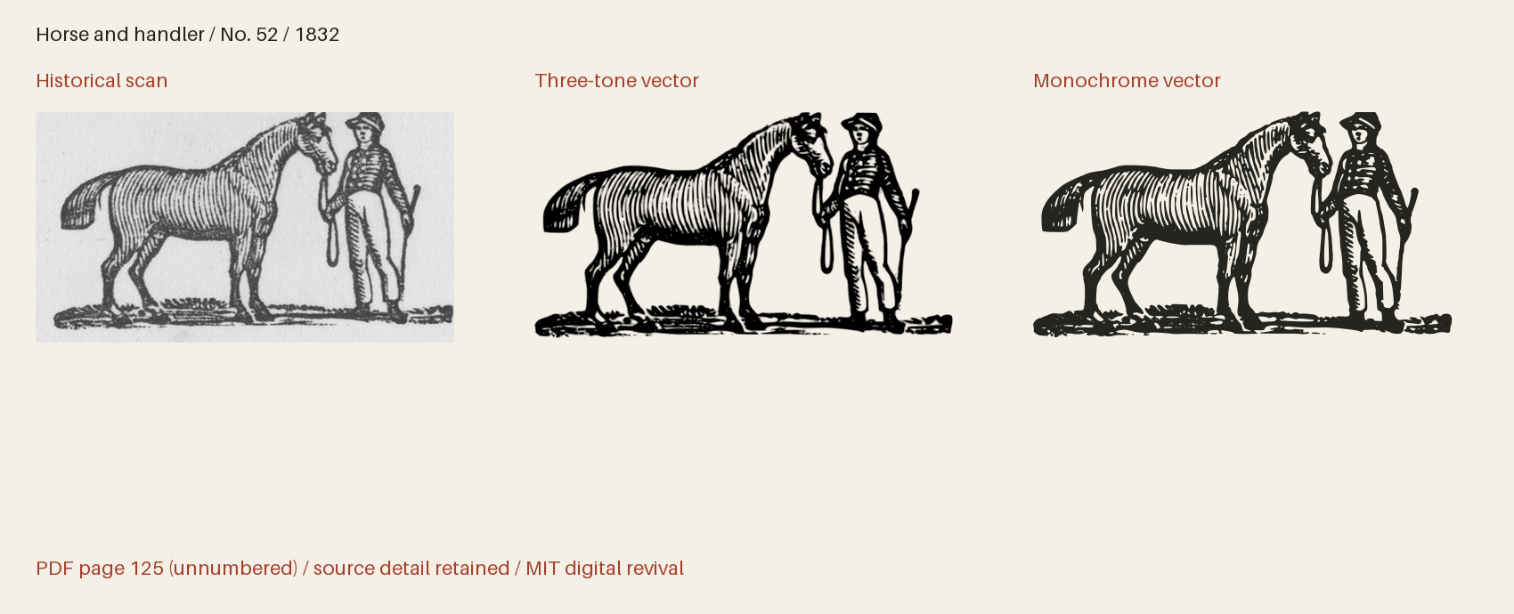 Historical scan beside the three-tone and monochrome vector revivals