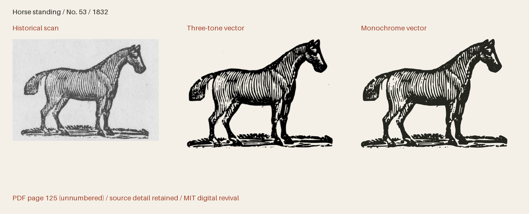 Historical scan beside the three-tone and monochrome vector revivals