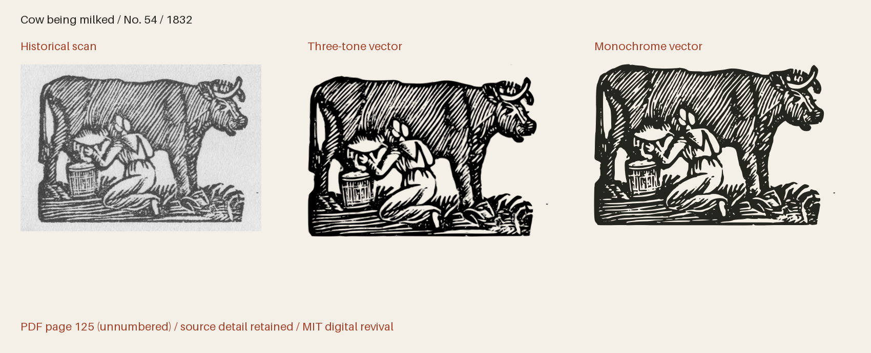 Historical scan beside the three-tone and monochrome vector revivals