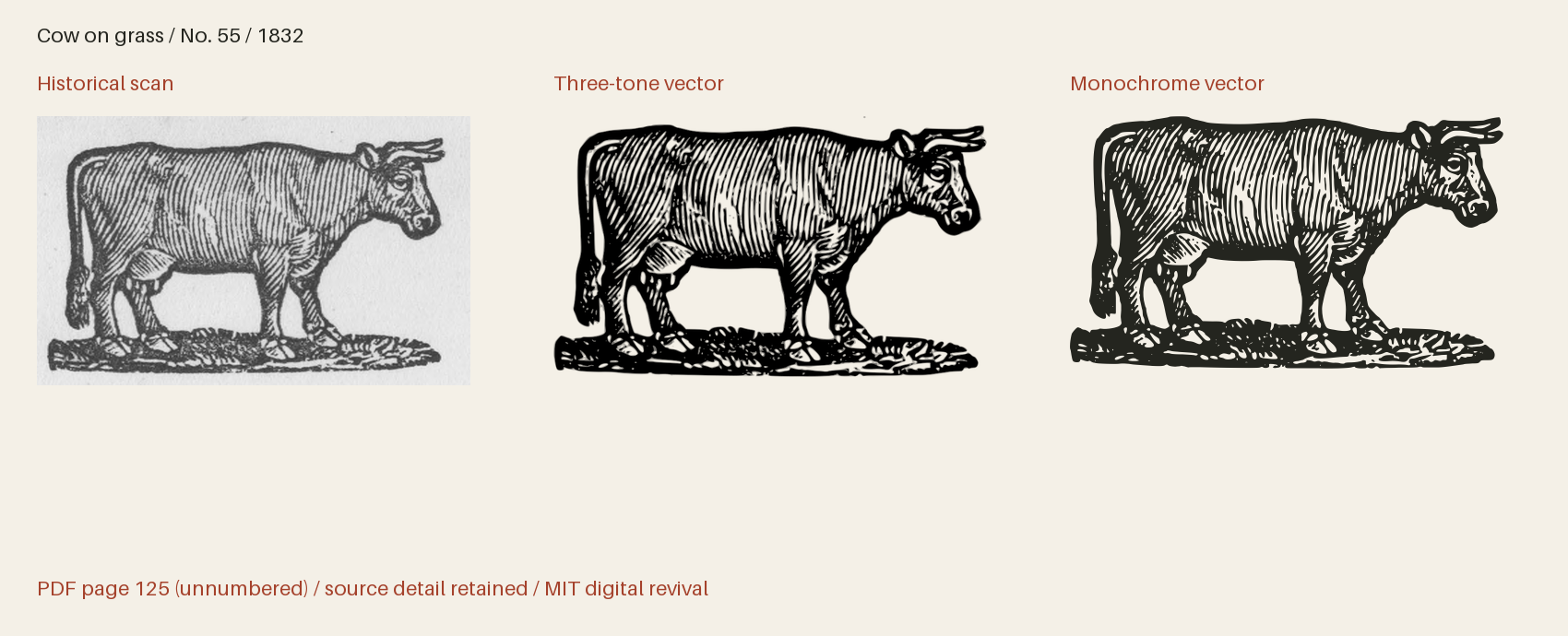 Historical scan beside the three-tone and monochrome vector revivals