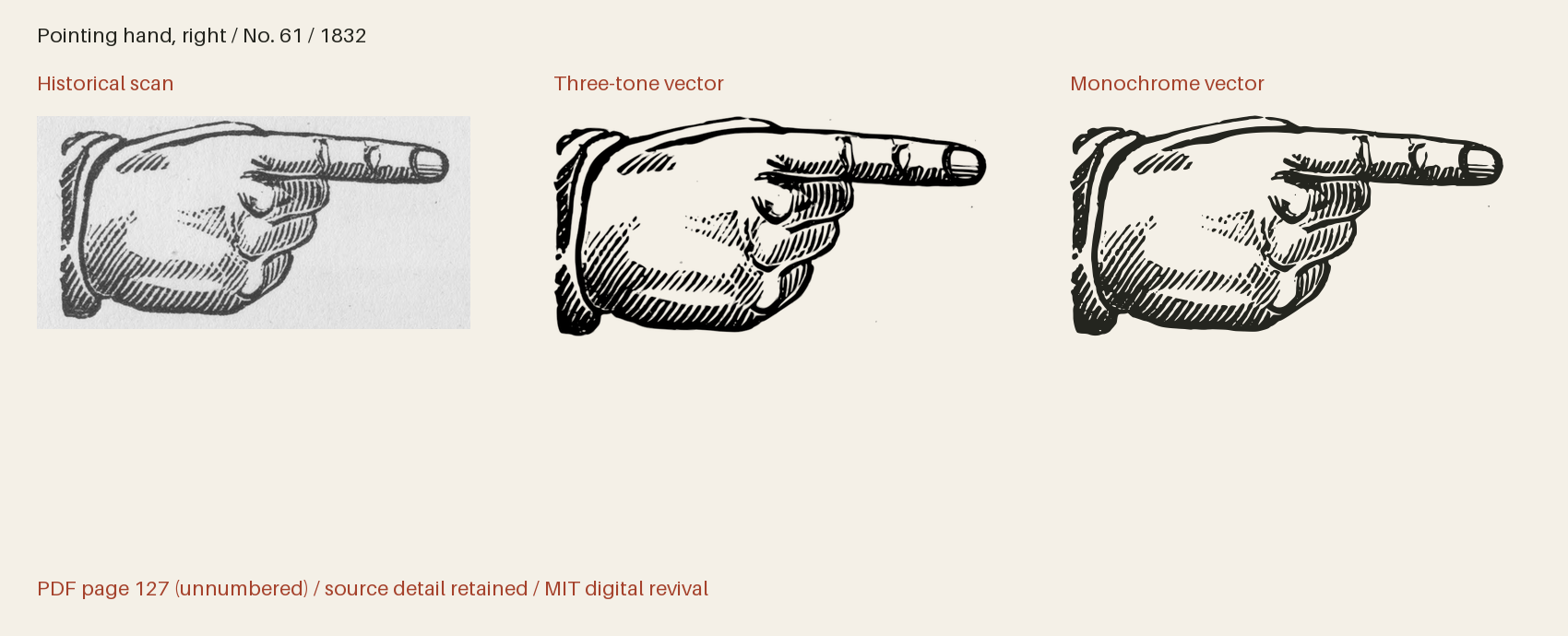 Historical scan beside the three-tone and monochrome vector revivals