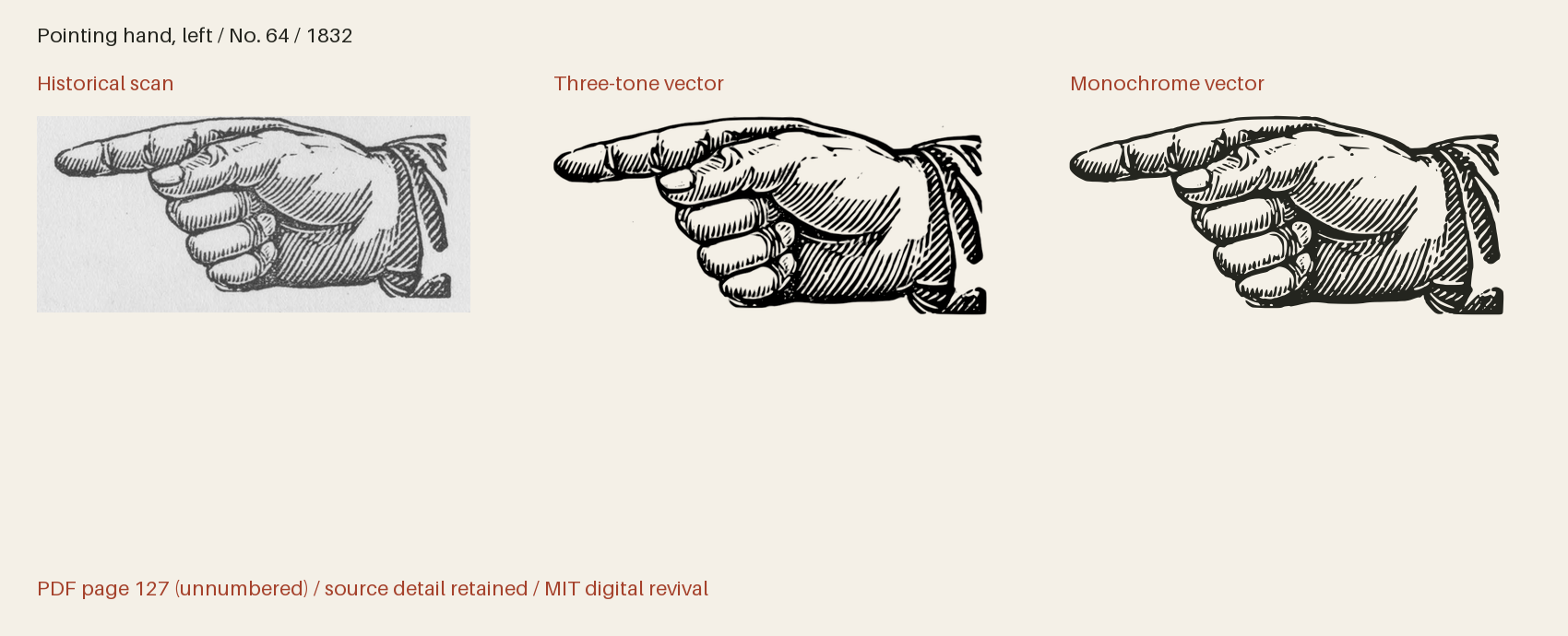 Historical scan beside the three-tone and monochrome vector revivals