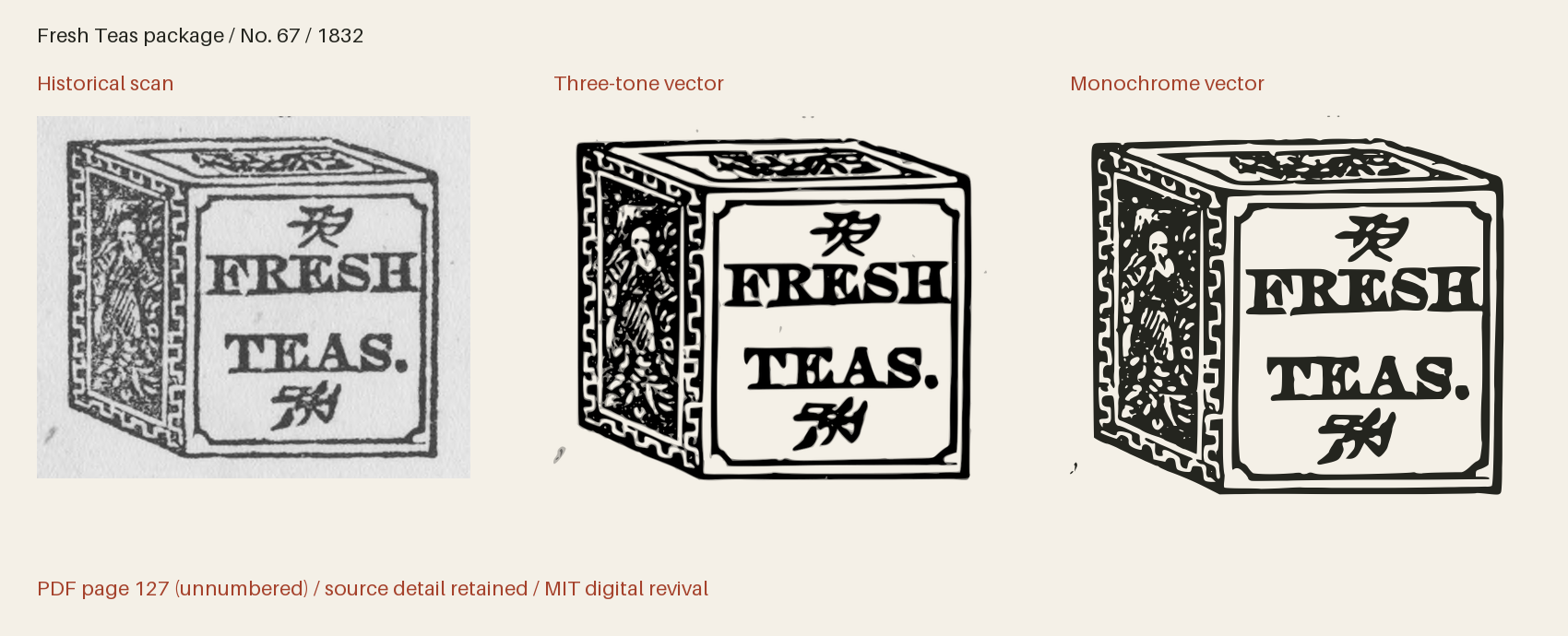 Historical scan beside the three-tone and monochrome vector revivals