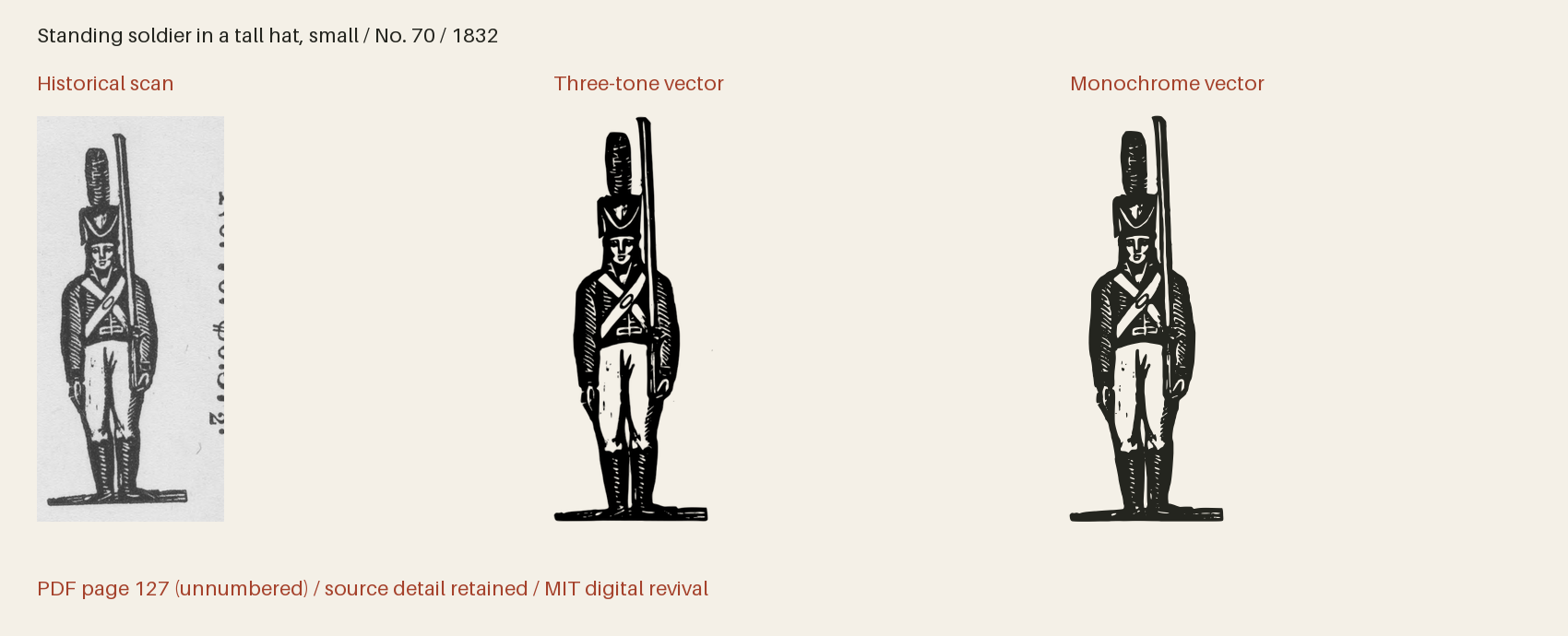 Historical scan beside the three-tone and monochrome vector revivals