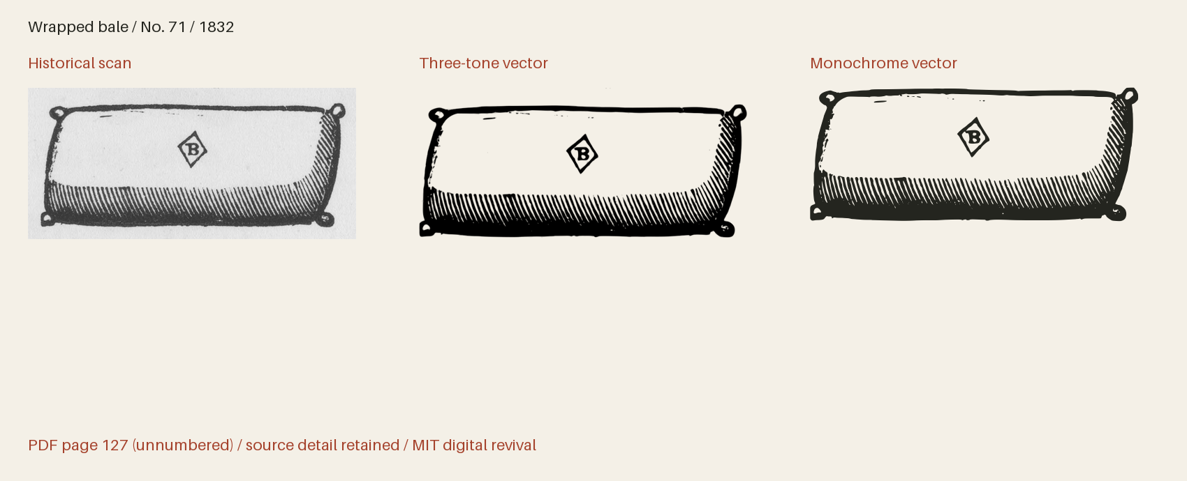 Historical scan beside the three-tone and monochrome vector revivals