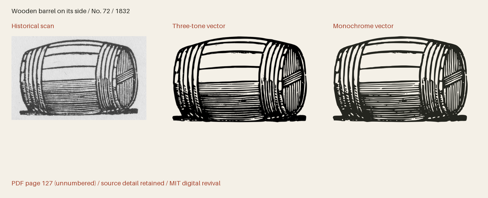 Historical scan beside the three-tone and monochrome vector revivals