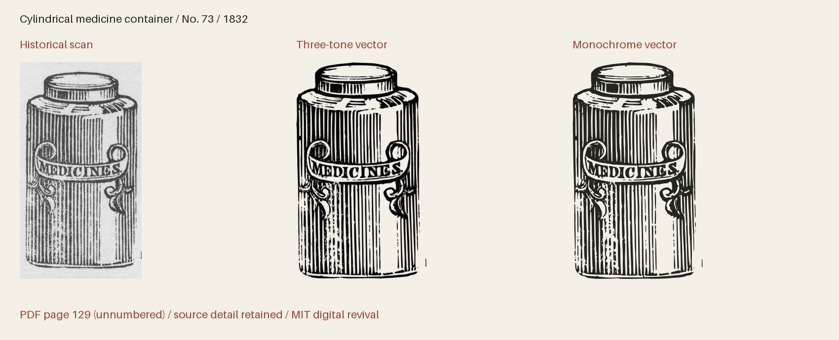Historical scan beside the three-tone and monochrome vector revivals