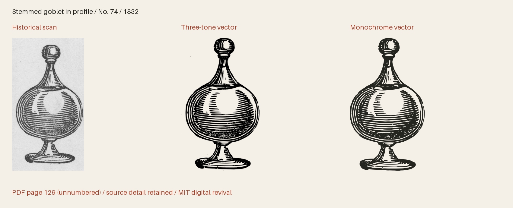 Historical scan beside the three-tone and monochrome vector revivals