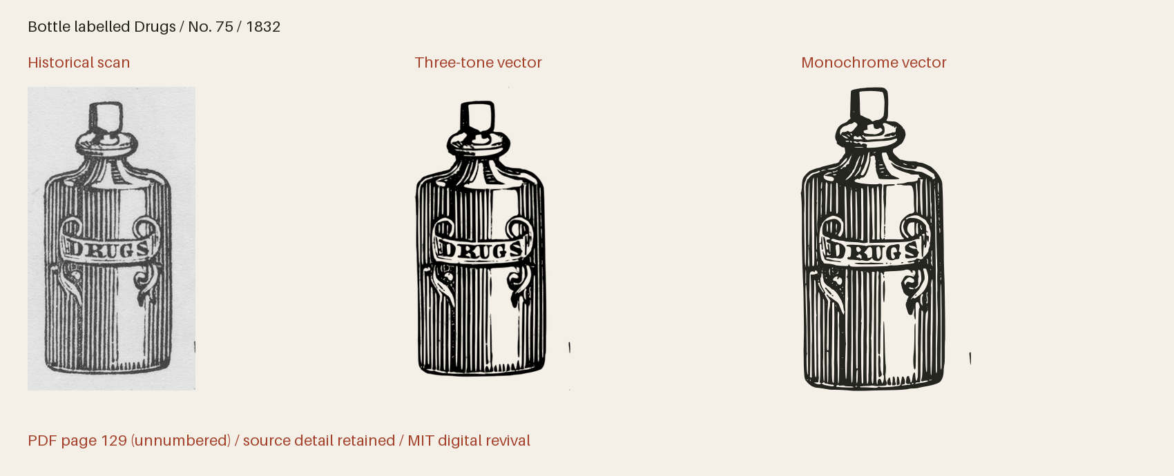 Historical scan beside the three-tone and monochrome vector revivals