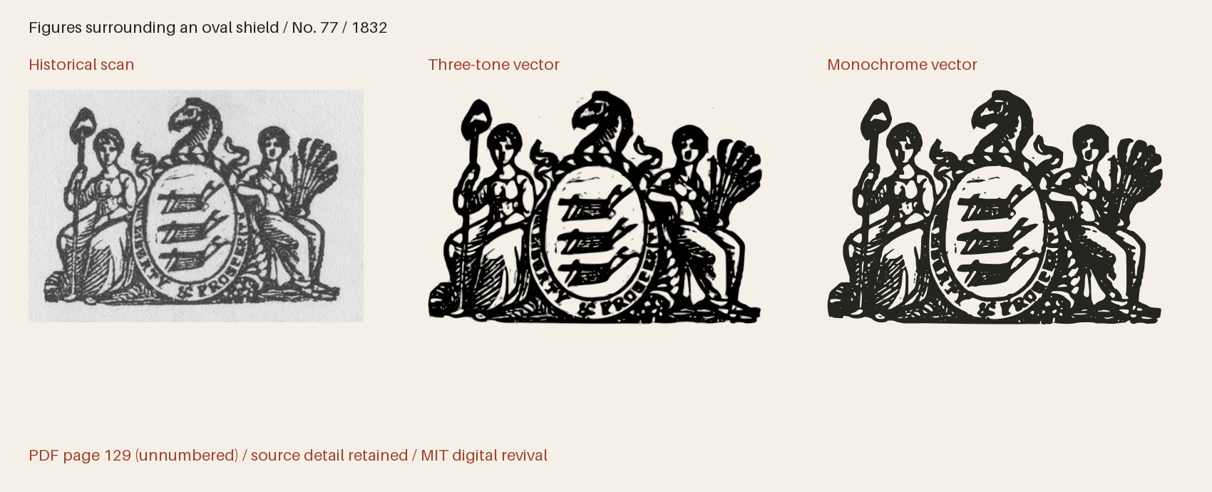 Historical scan beside the three-tone and monochrome vector revivals