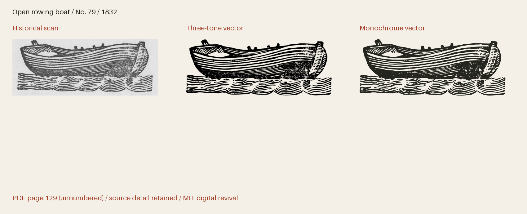 Historical scan beside the three-tone and monochrome vector revivals