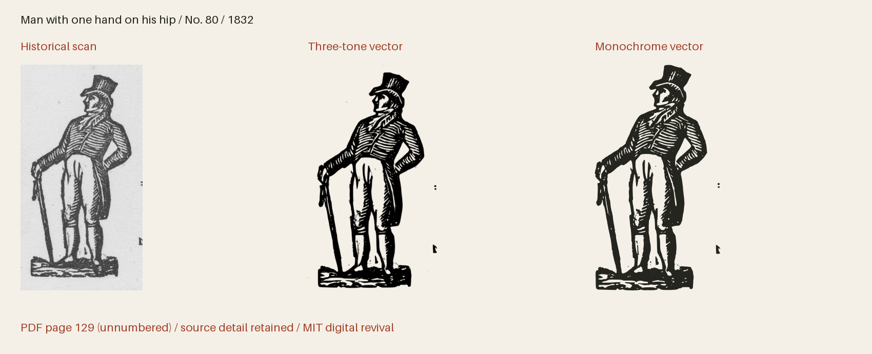 Historical scan beside the three-tone and monochrome vector revivals