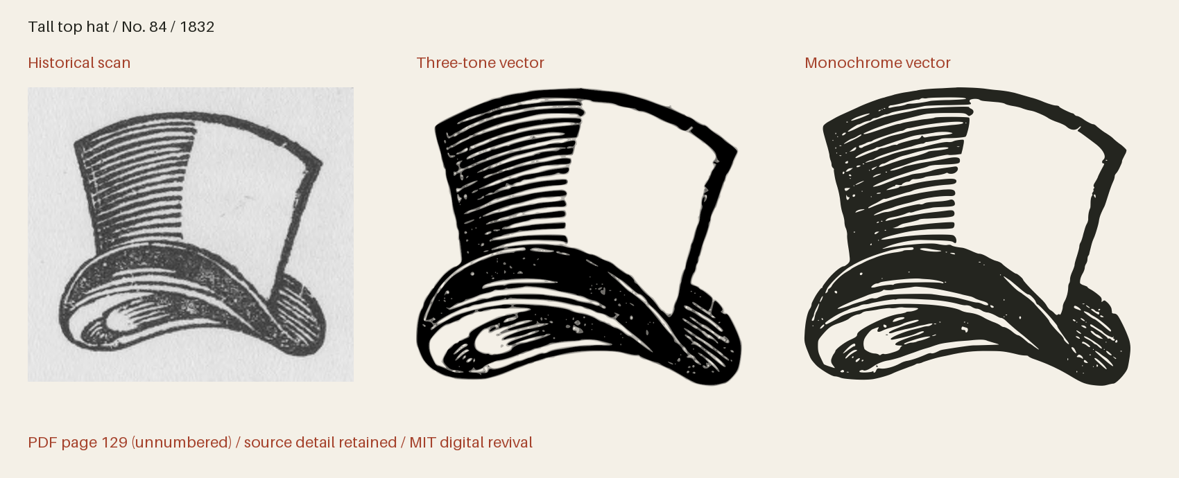 Historical scan beside the three-tone and monochrome vector revivals
