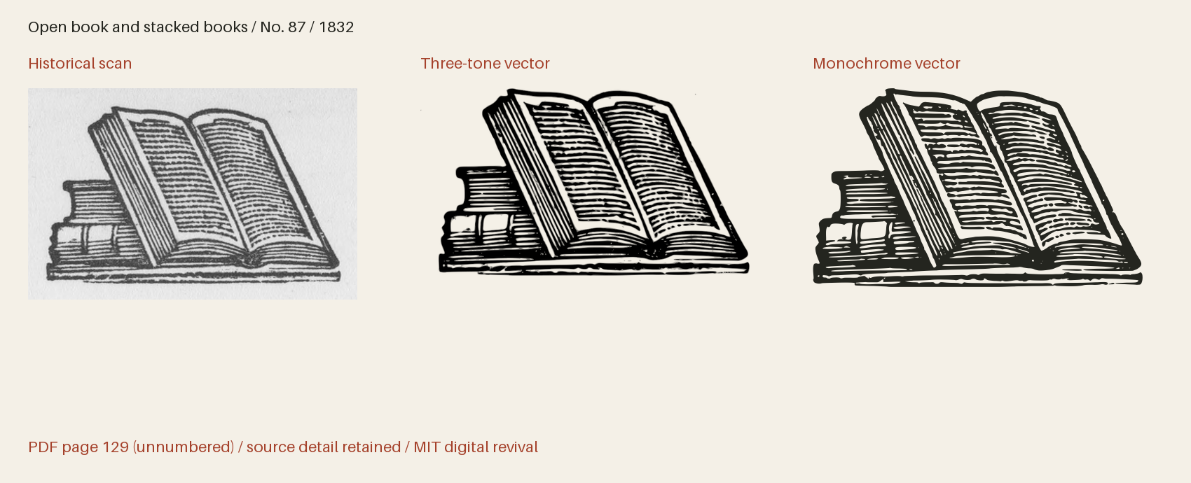 Historical scan beside the three-tone and monochrome vector revivals