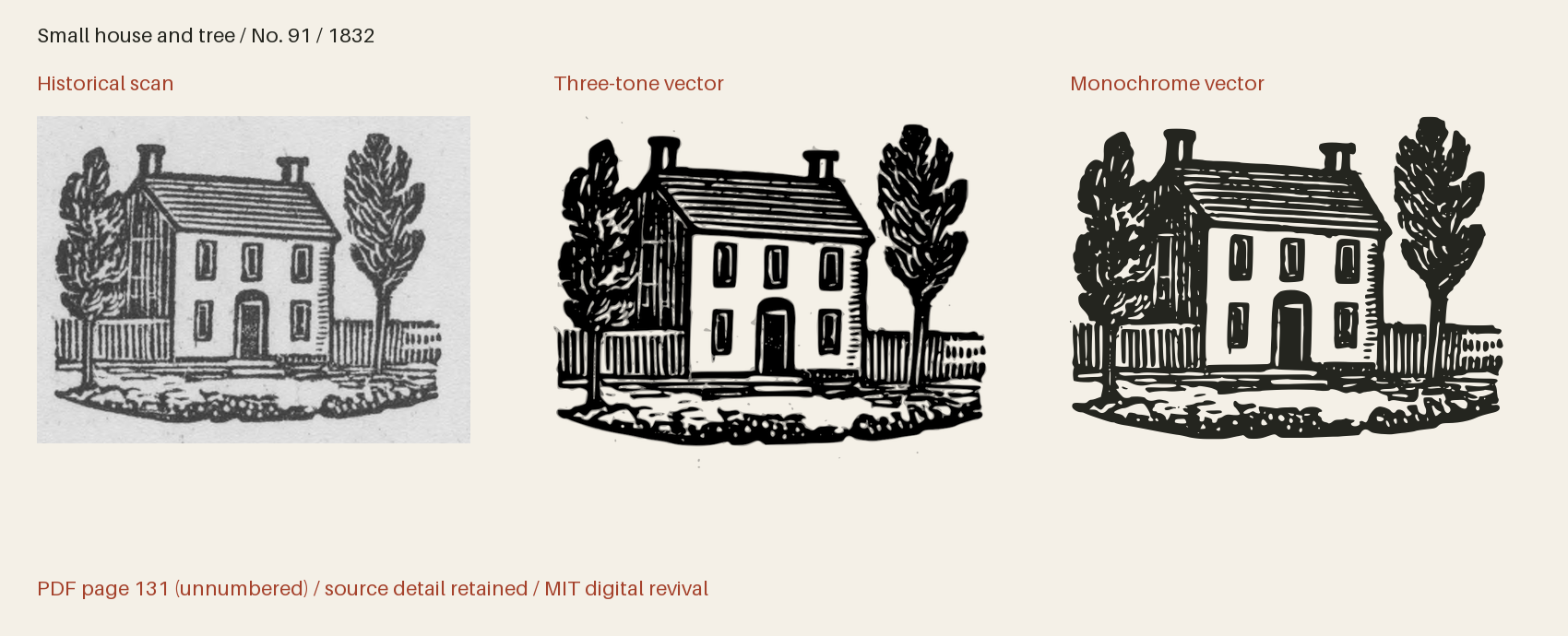 Historical scan beside the three-tone and monochrome vector revivals