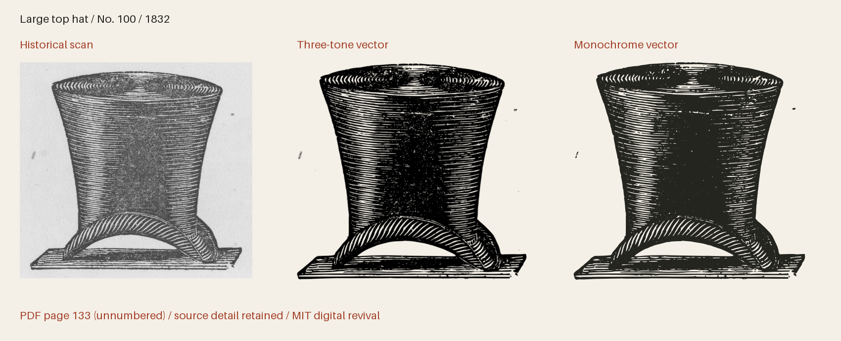 Historical scan beside the three-tone and monochrome vector revivals
