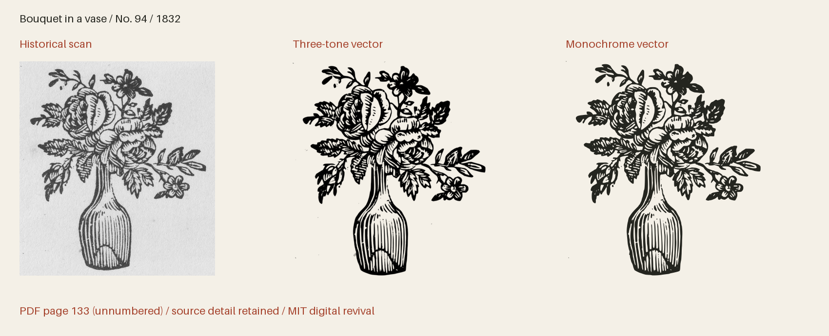 Historical scan beside the three-tone and monochrome vector revivals