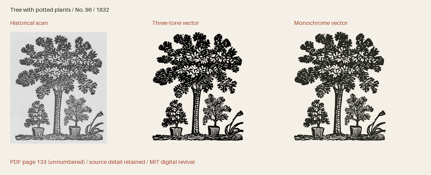 Historical scan beside the three-tone and monochrome vector revivals