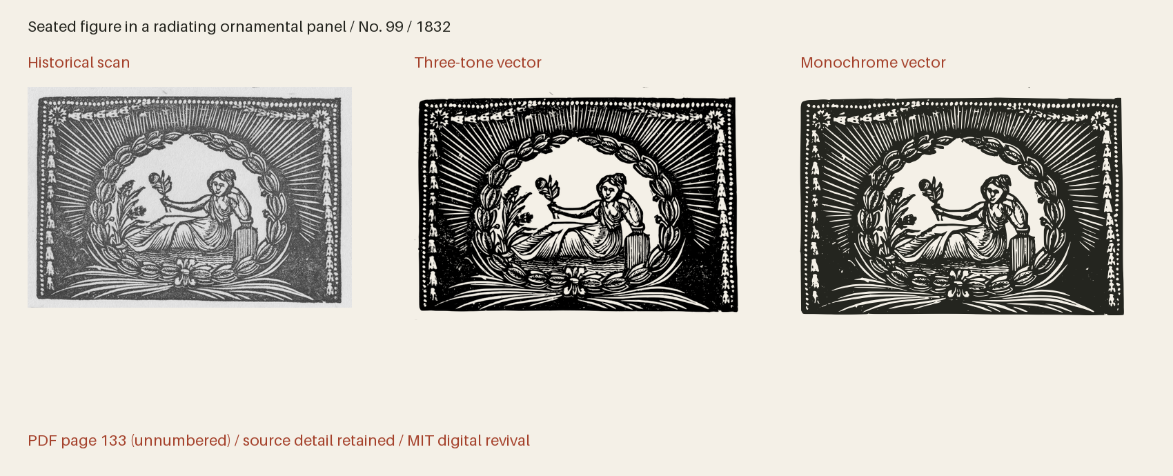 Historical scan beside the three-tone and monochrome vector revivals