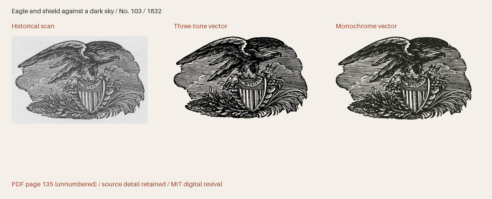 Historical scan beside the three-tone and monochrome vector revivals