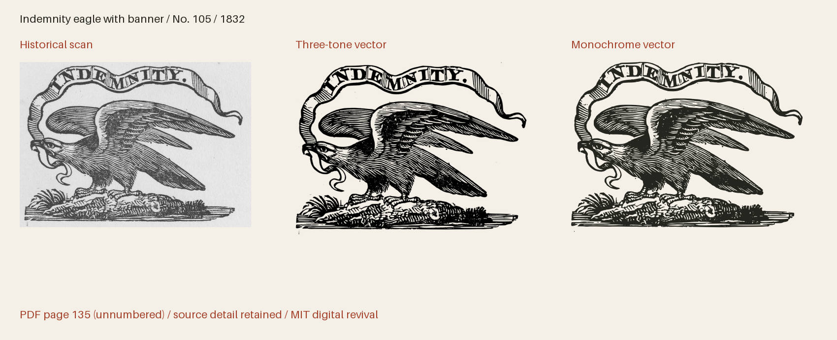 Historical scan beside the three-tone and monochrome vector revivals