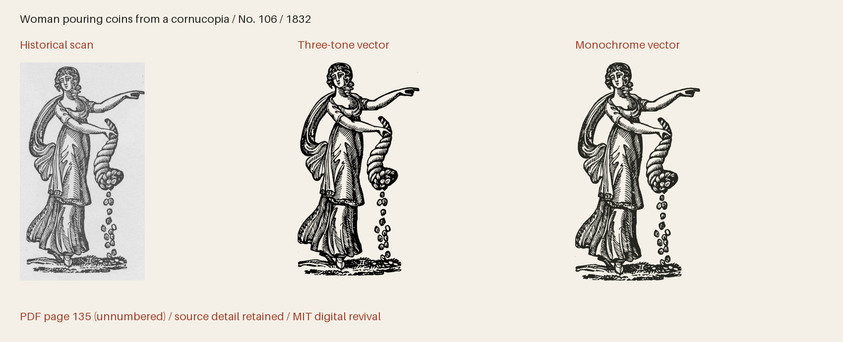 Historical scan beside the three-tone and monochrome vector revivals