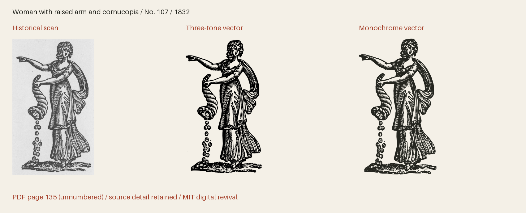 Historical scan beside the three-tone and monochrome vector revivals
