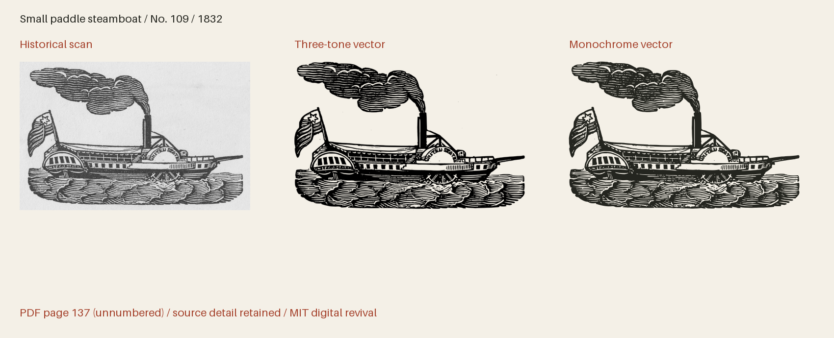 Historical scan beside the three-tone and monochrome vector revivals