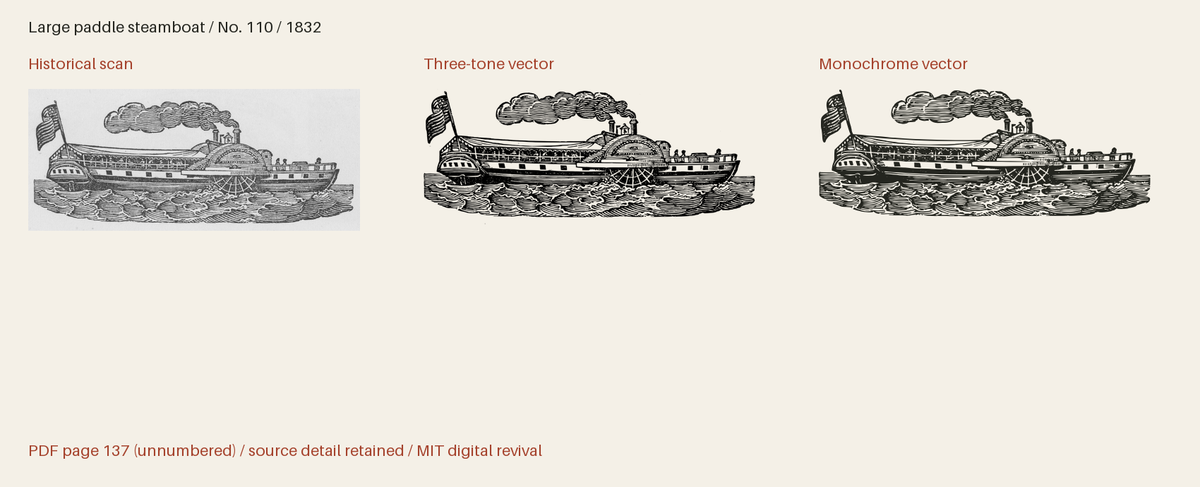 Historical scan beside the three-tone and monochrome vector revivals