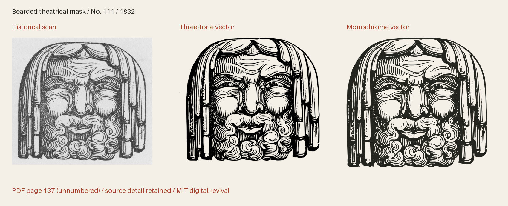 Historical scan beside the three-tone and monochrome vector revivals