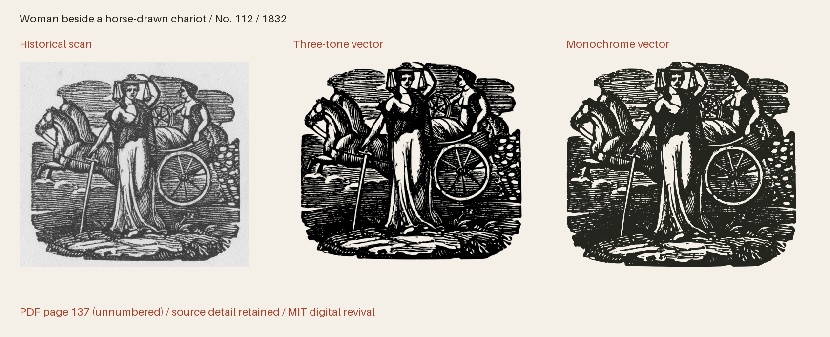 Historical scan beside the three-tone and monochrome vector revivals