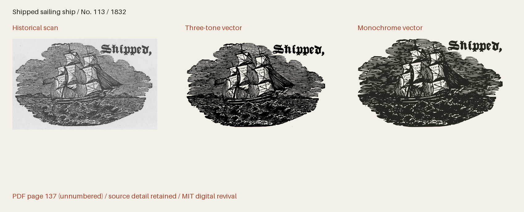 Historical scan beside the three-tone and monochrome vector revivals