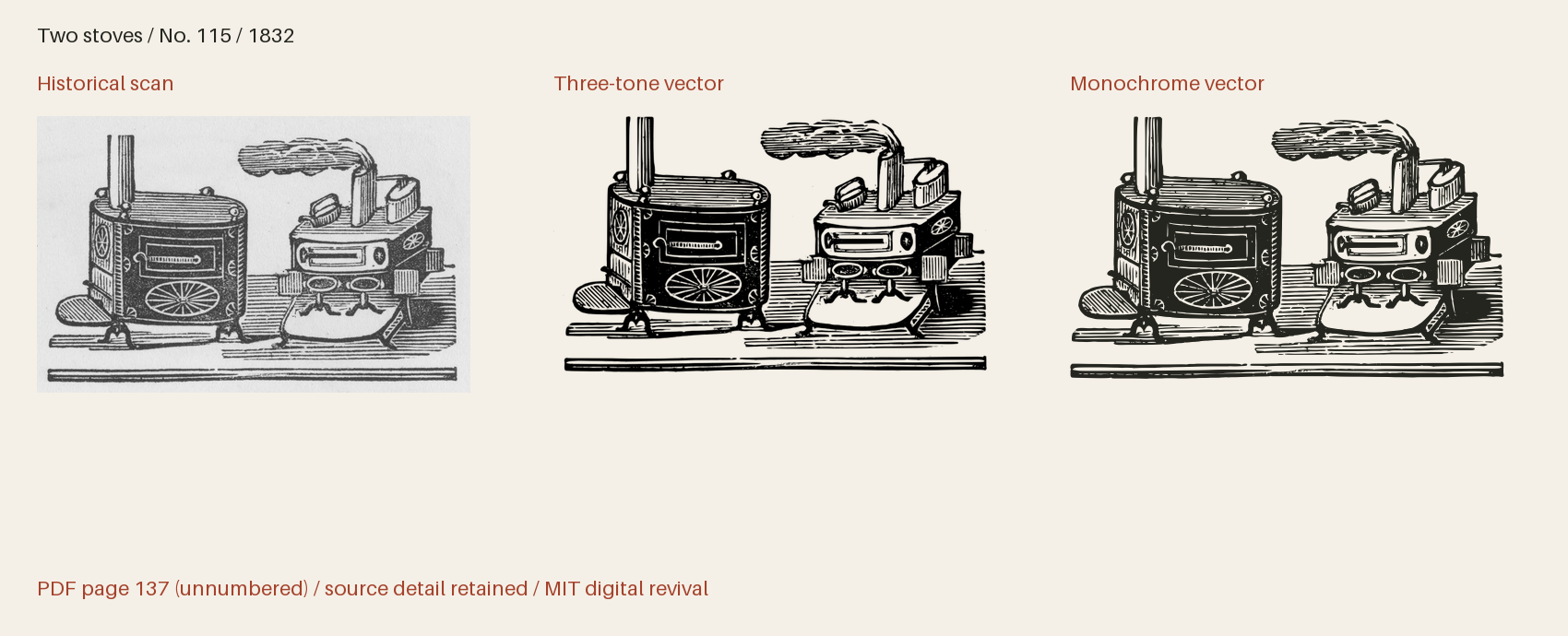 Historical scan beside the three-tone and monochrome vector revivals