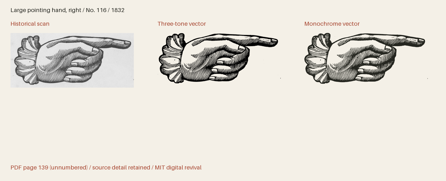 Historical scan beside the three-tone and monochrome vector revivals