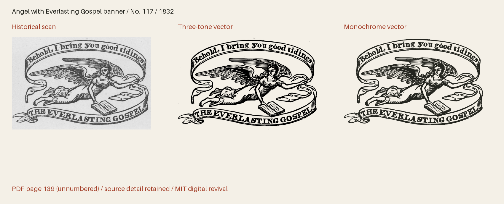 Historical scan beside the three-tone and monochrome vector revivals