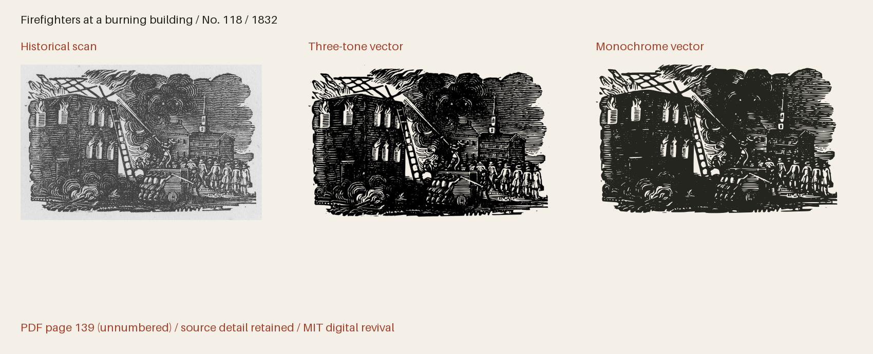 Historical scan beside the three-tone and monochrome vector revivals