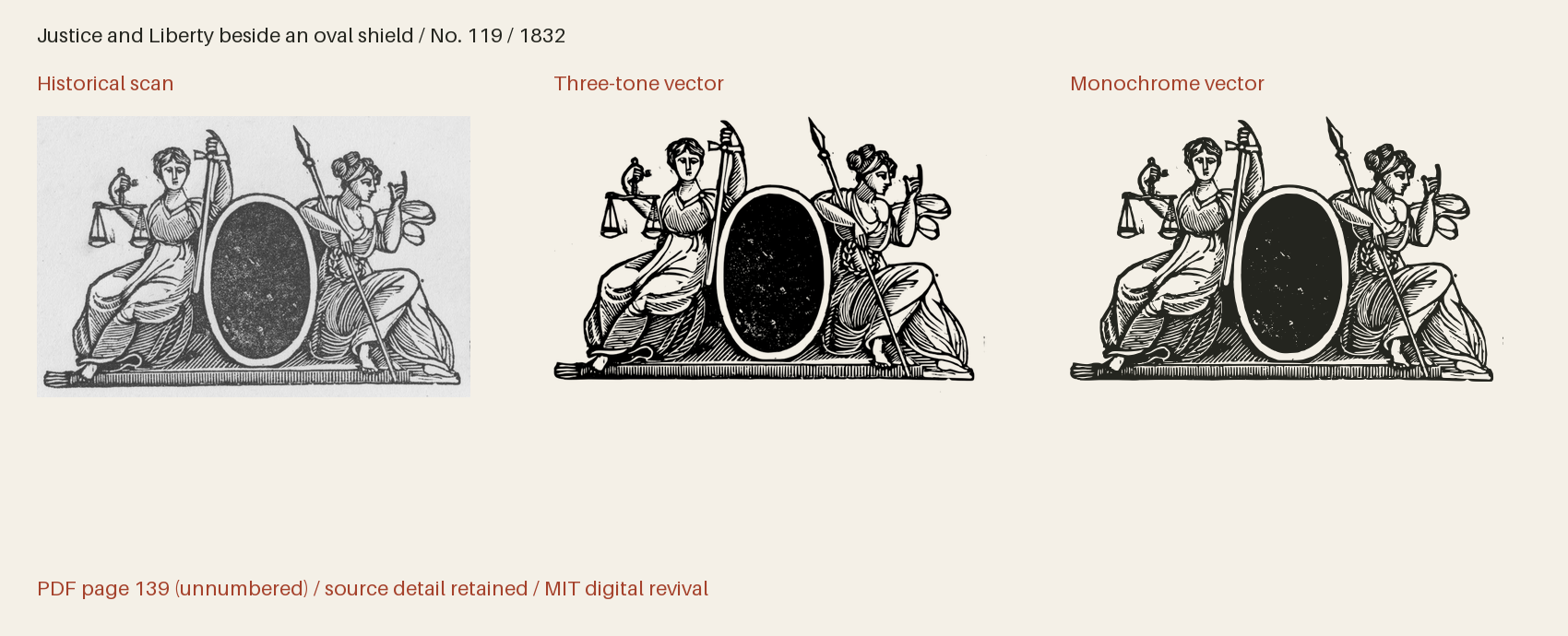 Historical scan beside the three-tone and monochrome vector revivals