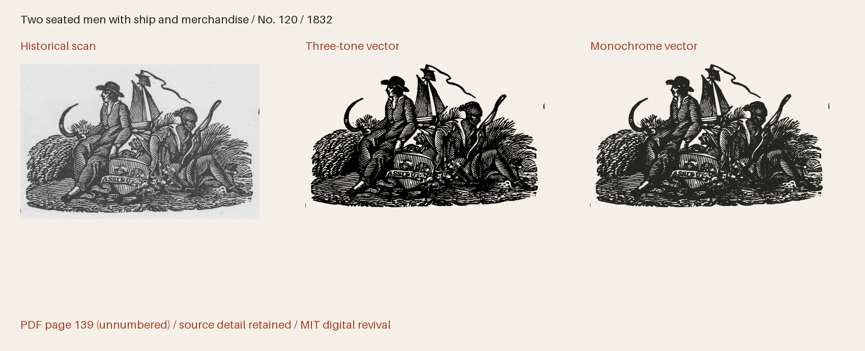 Historical scan beside the three-tone and monochrome vector revivals