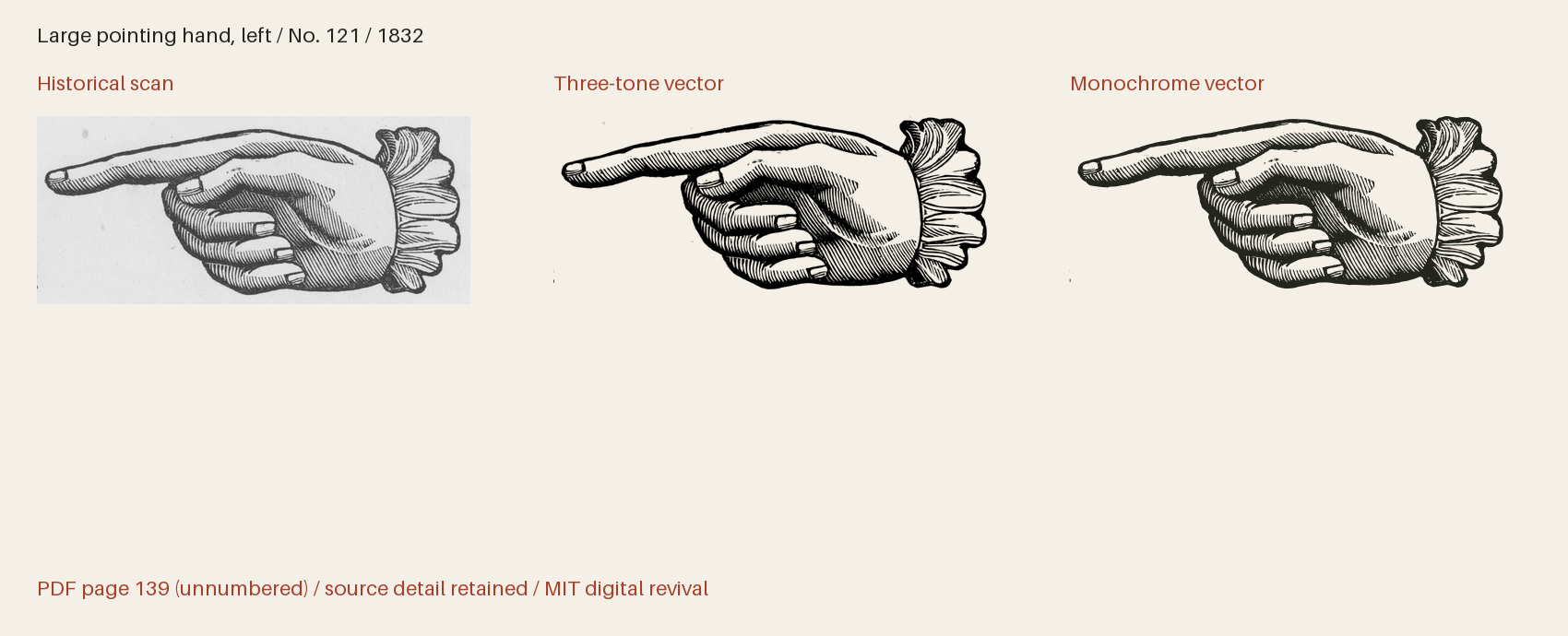 Historical scan beside the three-tone and monochrome vector revivals