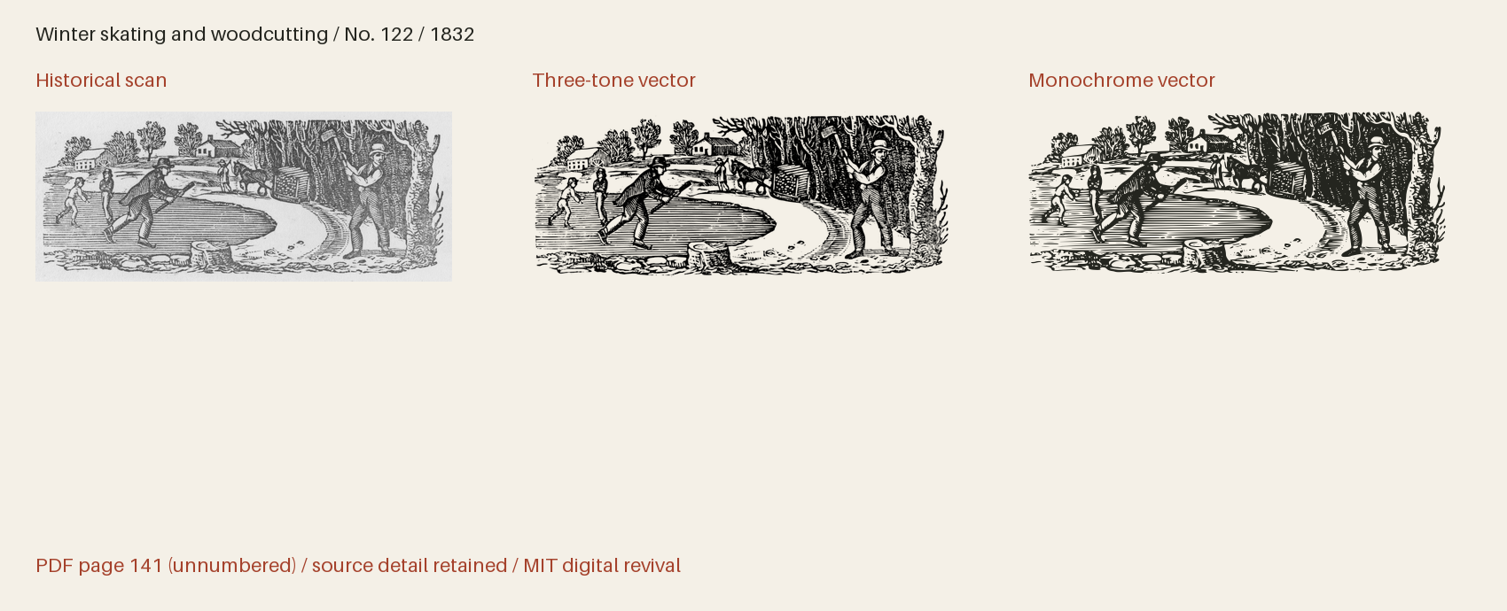 Historical scan beside the three-tone and monochrome vector revivals