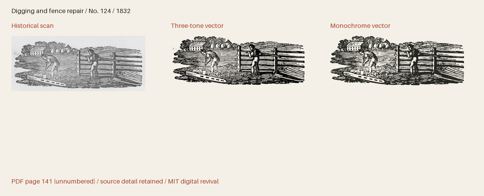 Historical scan beside the three-tone and monochrome vector revivals